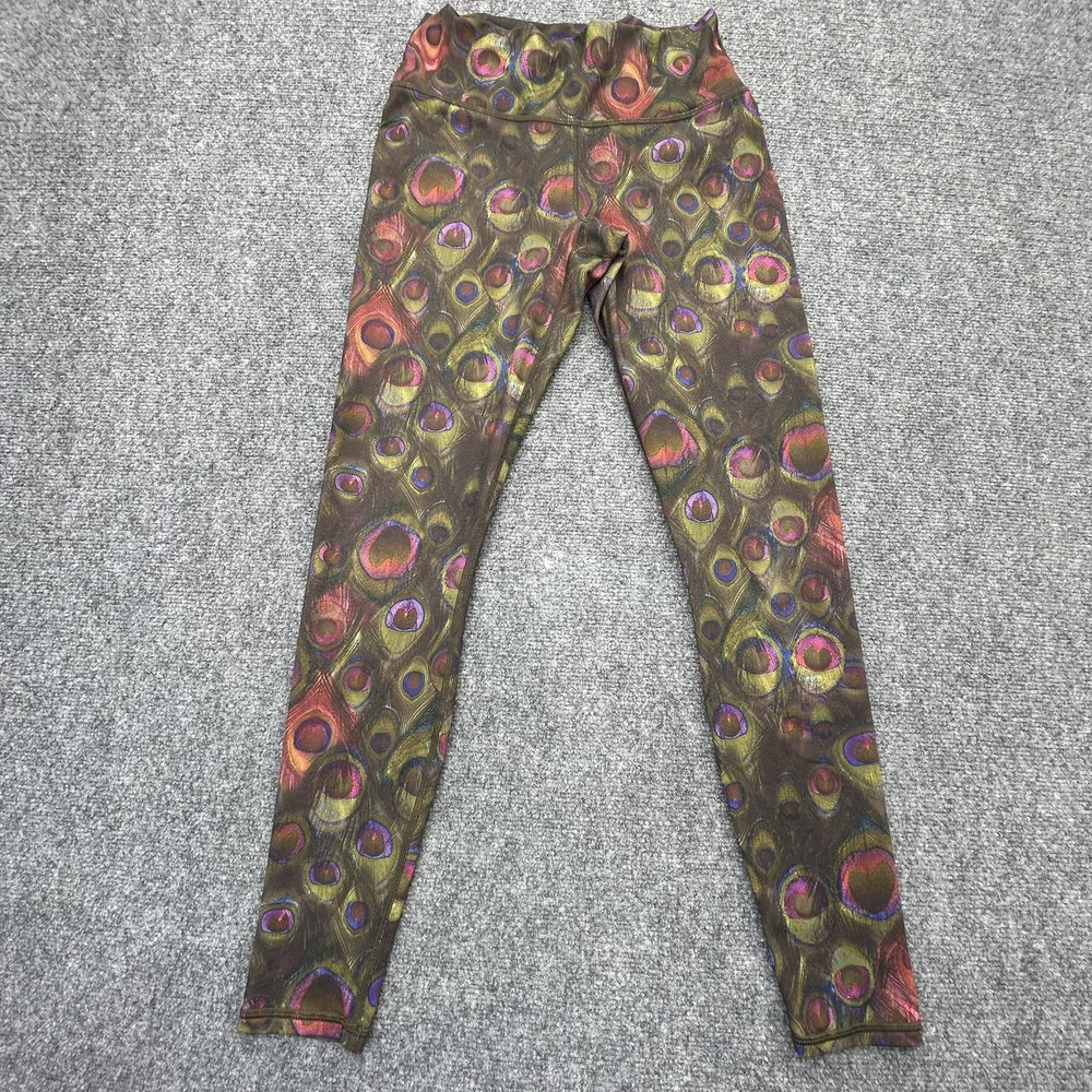 Fabletics Leggings Womens Medium Multicolor Peacock Print Pocket Ankle Yoga‎